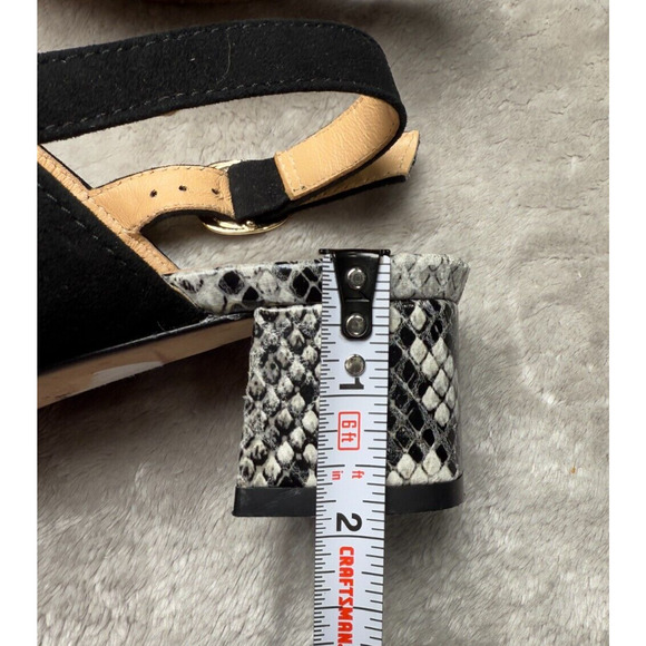 Avellini Black Suede Snake Print Block Heel Sandals Womens Size 7 Made In Italy - Picture 8 of 8
